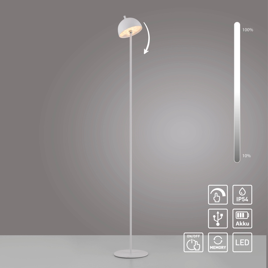 Schöner Wohnen 19245-16 - LED podna lampa BELLIS, vanjska, punjiva, dodirna, s podesivom svjetlinom, LED/2,5W/5V 2600 mAh IP54, bijela