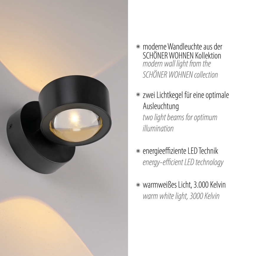 Schöner Wohnen 19331-18 - LED zidna svjetiljka CHIA 2xLED/2W/230V crna