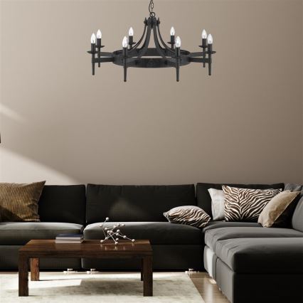 Searchlight - Luster na lancu CARTWHEEL 8xE14/60W/230V, crne boje