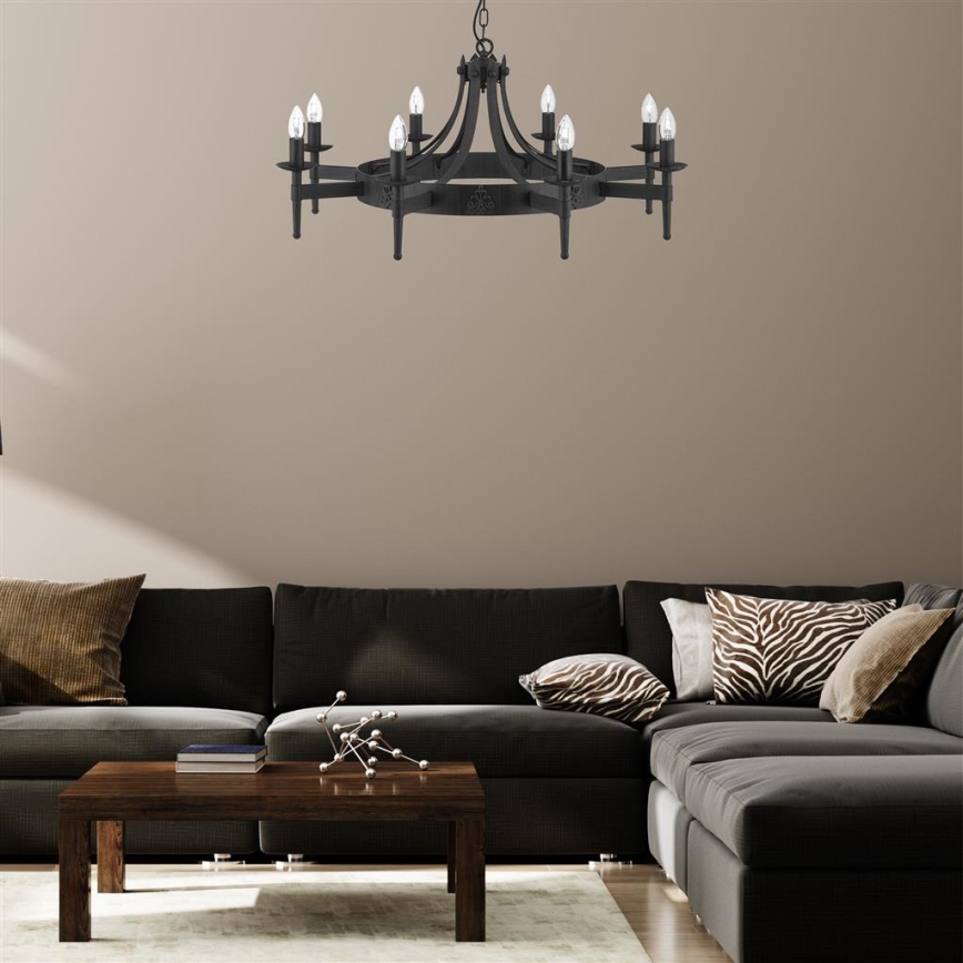 Searchlight - Luster na lancu CARTWHEEL 8xE14/60W/230V, crne boje