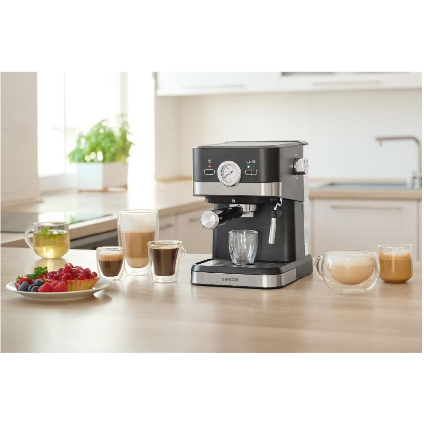 Sencor - Aparat za kavu s polugom espresso 1050W/230V crna/mat krom