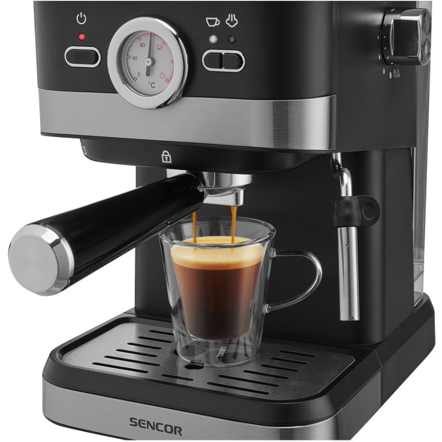 Sencor - Aparat za kavu s polugom espresso 1050W/230V crna/mat krom