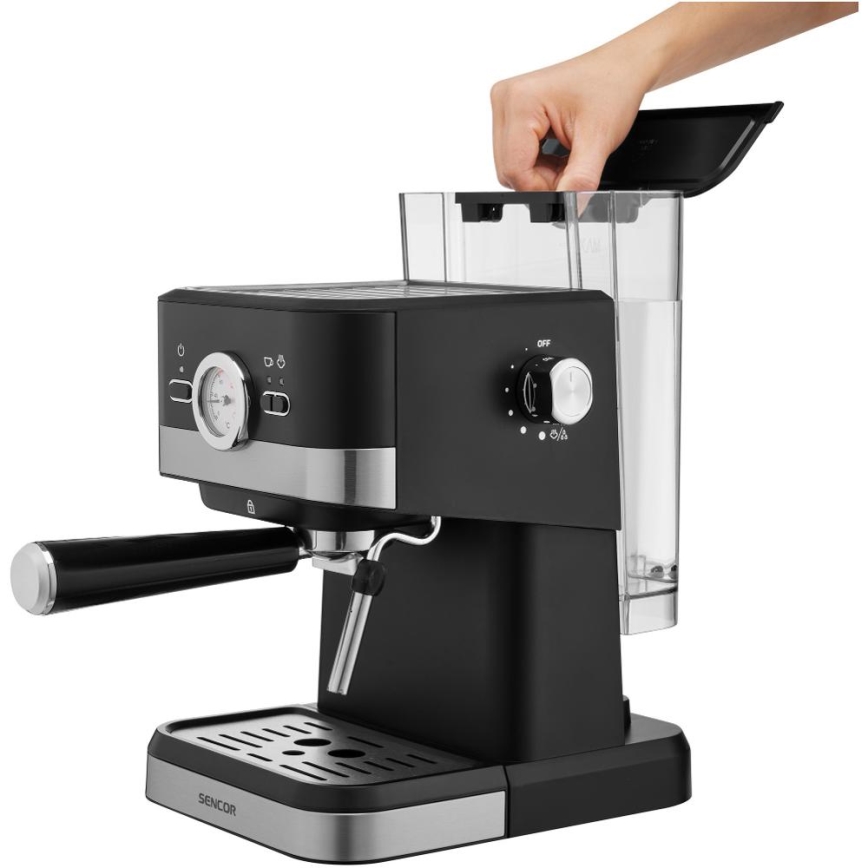Sencor - Aparat za kavu s polugom espresso 1050W/230V crna/mat krom