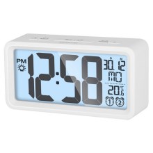 Sencor - Budilica s LCD zaslonom i termometrom 2xAAA bijela