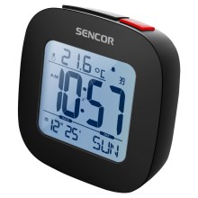 Sencor - Budilica s LCD zaslonom i termometrom 2xAAA crna