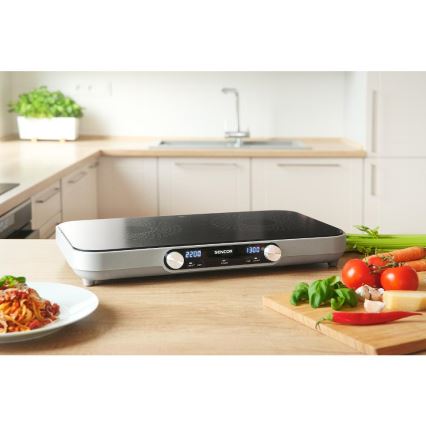 Sencor - Dvostruka staklokeramička ploča za kuhanje s LCD zaslonom 3500W/230V