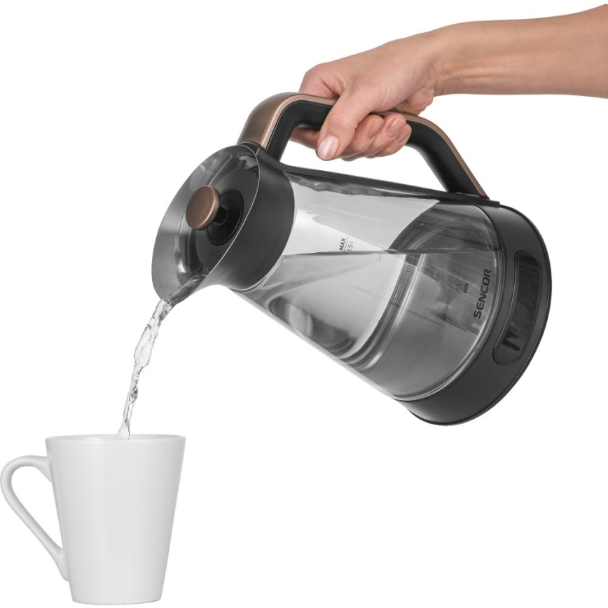 Sencor - Električno kuhalo za vodu s termoregulacijom 1,5 l 2150W/230V crna/ružičasto zlato