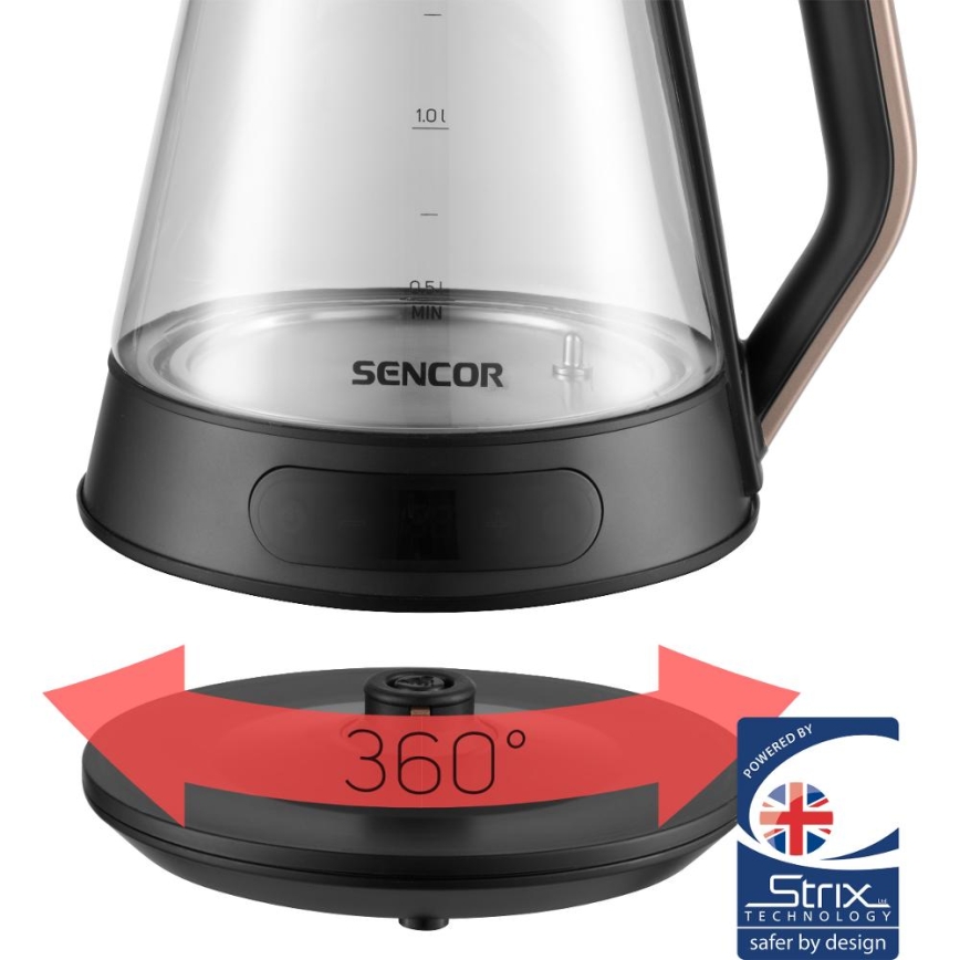 Sencor - Električno kuhalo za vodu s termoregulacijom 1,5 l 2150W/230V crna/ružičasto zlato