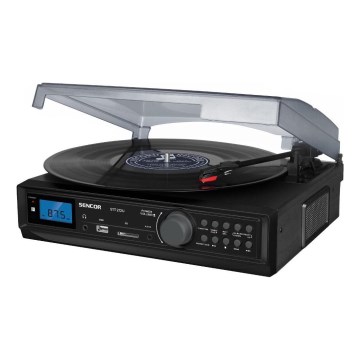 Sencor - Gramofon s USB portom/SD/FM 8W/230V + daljinski upravljač