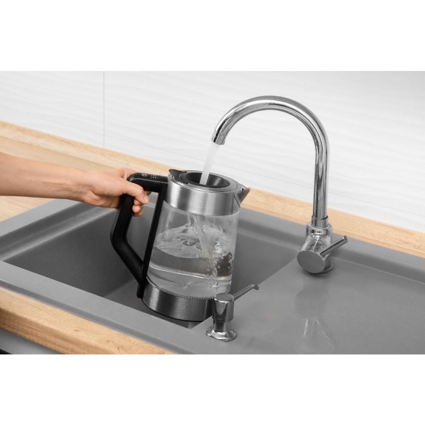 Sencor - Kuhalo za vodu s regulacijom temperature 1,7 l 2200 W/230 V matni krom/crna