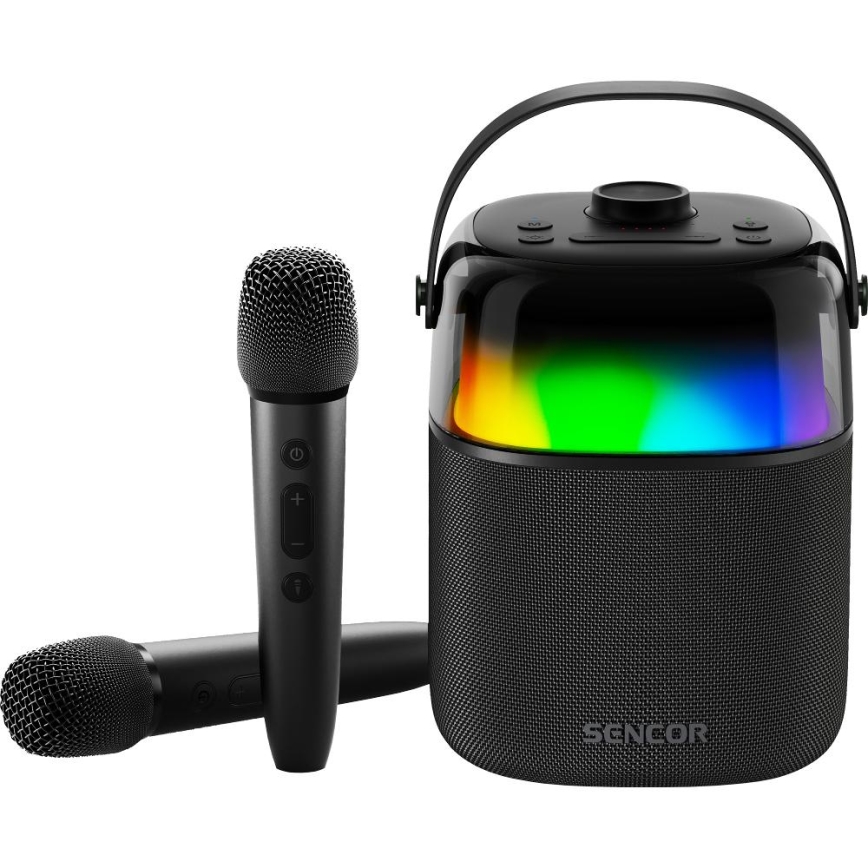 Sencor - LED RGB Zvučnik s bežičnim mikrofonima 35W 8000 mAh + 2x 1800 mAh IPX5 crna