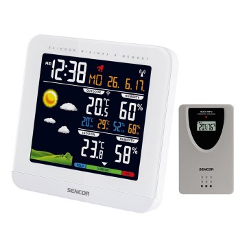 Sencor - Meteorološka stanica s kolor LCD zaslonom i budilicom 3xAAA + 2xAAA bijela