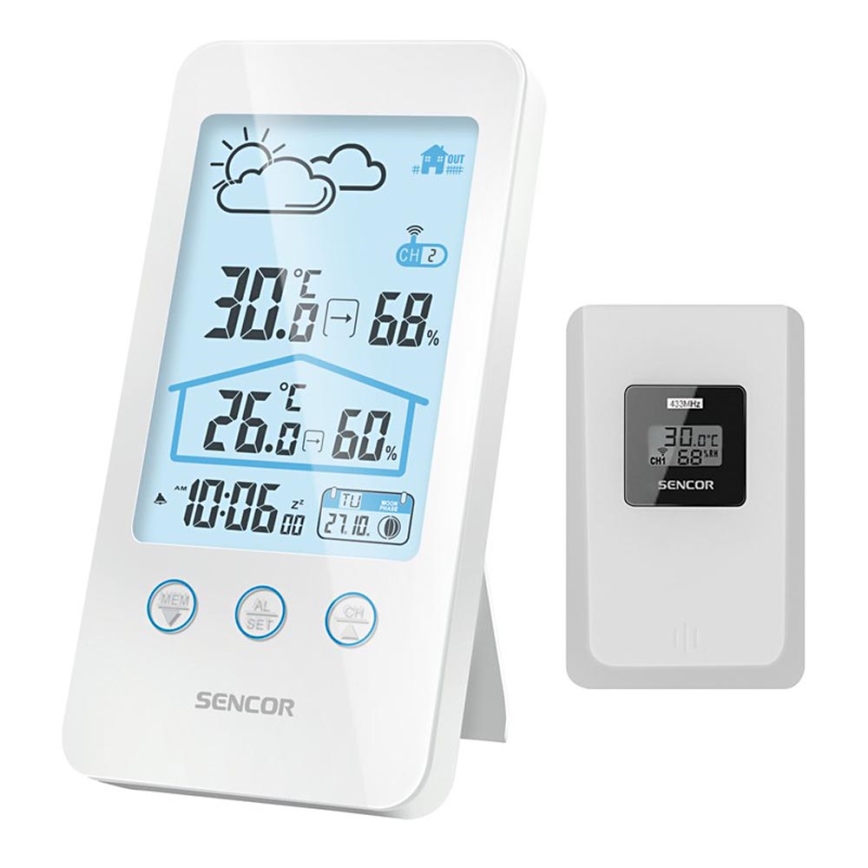 Sencor - Meteorološka stanica s LCD zaslonom 2xAAA + 2xAAA bijela