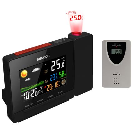 Sencor - Meteorološka stanica s LCD zaslonom u boji, budilicom i projektorom 2xAA + 2xAAA