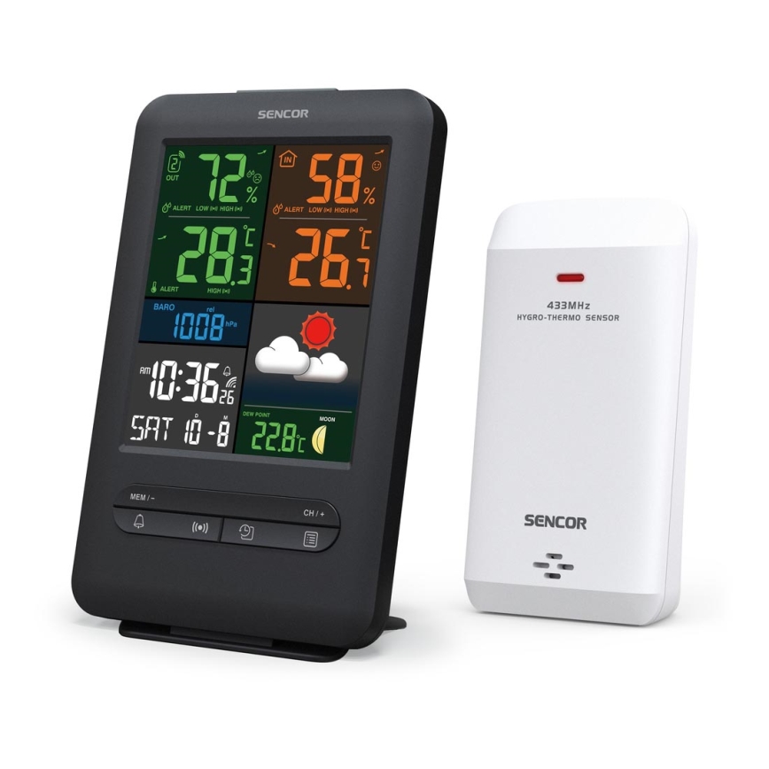 Sencor - Meteorološka stanica s LCD zaslonom u boji 5V/1xCR2032 + 2xAA