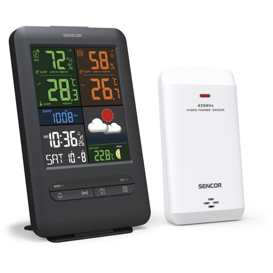 Sencor - Meteorološka stanica s LCD zaslonom u boji 5V/1xCR2032 + 2xAA