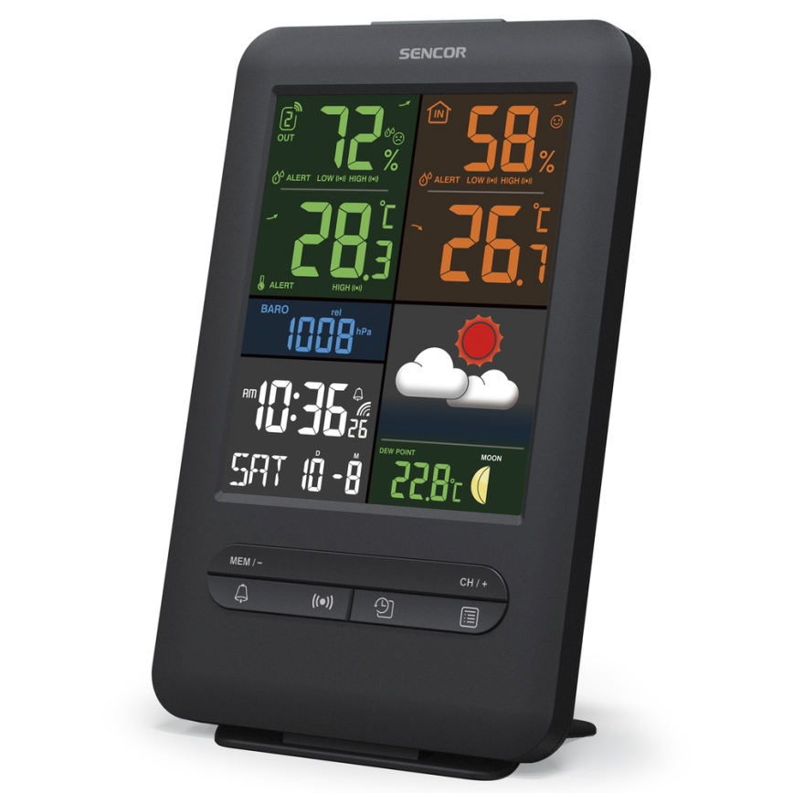 Sencor - Meteorološka stanica s LCD zaslonom u boji 5V/1xCR2032 + 2xAA