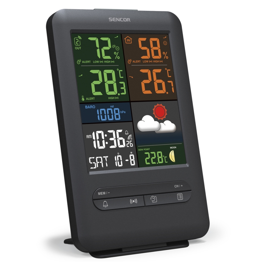 Sencor - Meteorološka stanica s LCD zaslonom u boji 5V/1xCR2032 + 2xAA