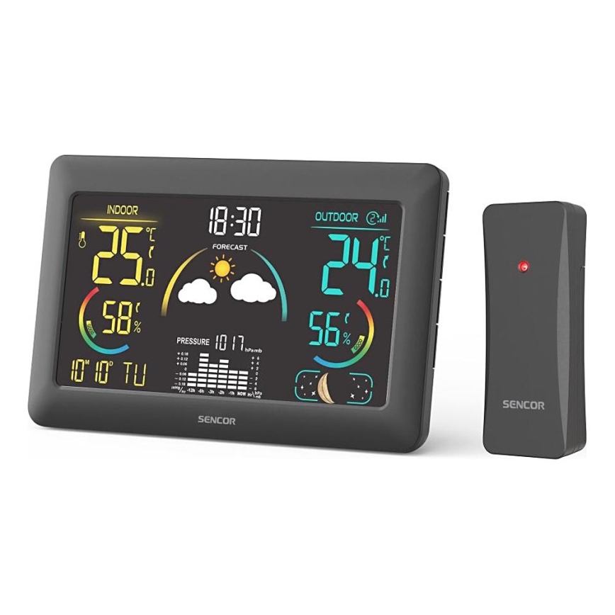Sencor - Meteorološka stanica s LCD zaslonom u boji i budilicom 5V 3xAA + 2xAA