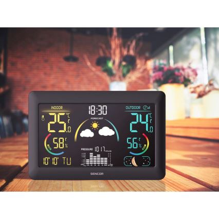Sencor - Meteorološka stanica s LCD zaslonom u boji i budilicom 5V 3xAA + 2xAA