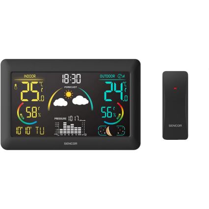 Sencor - Meteorološka stanica s LCD zaslonom u boji i budilicom 5V 3xAA + 2xAA