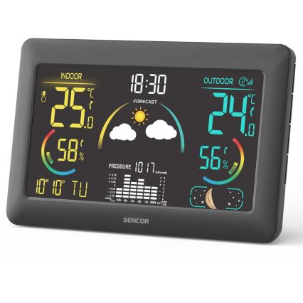 Sencor - Meteorološka stanica s LCD zaslonom u boji i budilicom 5V 3xAA + 2xAA