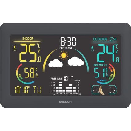 Sencor - Meteorološka stanica s LCD zaslonom u boji i budilicom 5V 3xAA + 2xAA