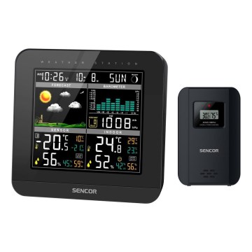 Sencor - Meteostanica s kolor LCD zaslonom i alarmom 3xAAA + 2x AA crna
