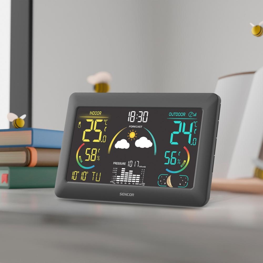 Sencor - Meteorološka stanica s kolor LCD zaslonom i budilicom 5V 3xAA + 2xAA