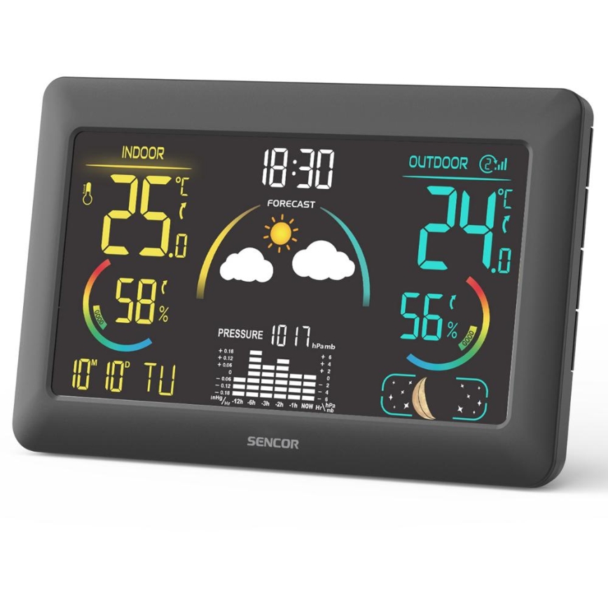 Sencor - Meteorološka stanica s kolor LCD zaslonom i budilicom 5V 3xAA + 2xAA