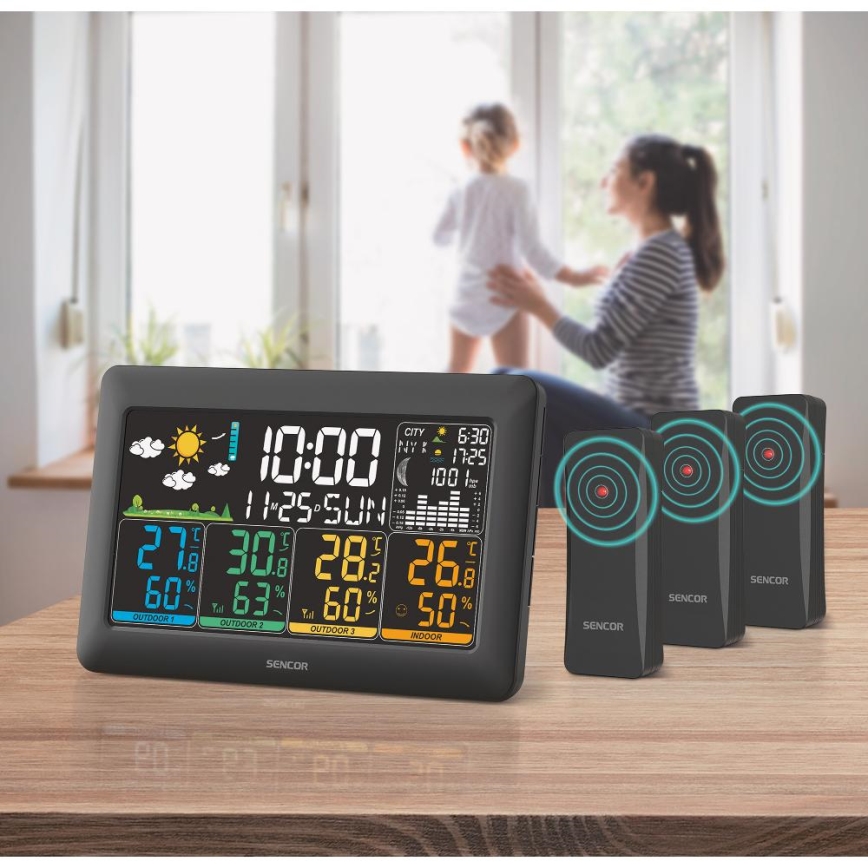 Sencor - Meteostanica s LCD zaslonom u boji + 3 senzora 3xAA + 6xAA crna