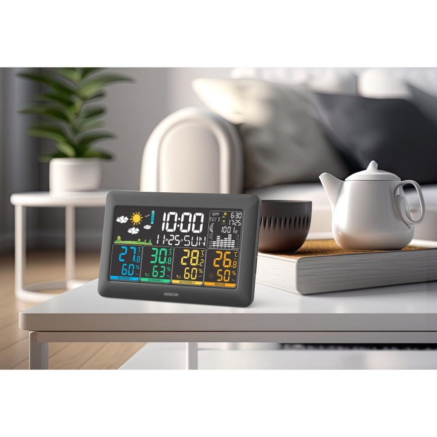 Sencor - Meteostanica s LCD zaslonom u boji + 3 senzora 3xAA + 6xAA crna