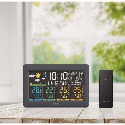 Sencor - Meteostanica s LCD zaslonom u boji + 3 senzora 3xAA + 6xAA crna