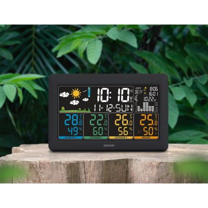 Sencor - Meteostanica s LCD zaslonom u boji + 3 senzora 3xAA + 6xAA crna