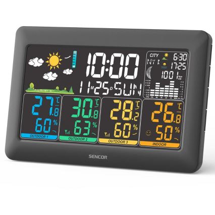 Sencor - Meteostanica s LCD zaslonom u boji + 3 senzora 3xAA + 6xAA crna