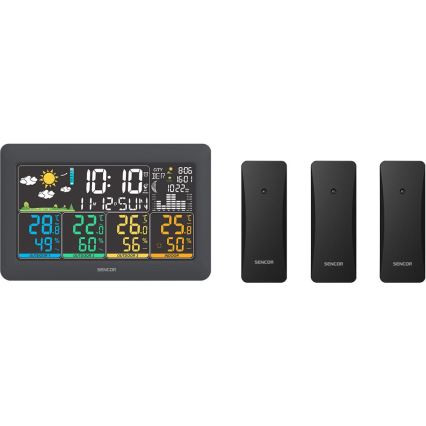 Sencor - Meteostanica s LCD zaslonom u boji + 3 senzora 3xAA + 6xAA crna