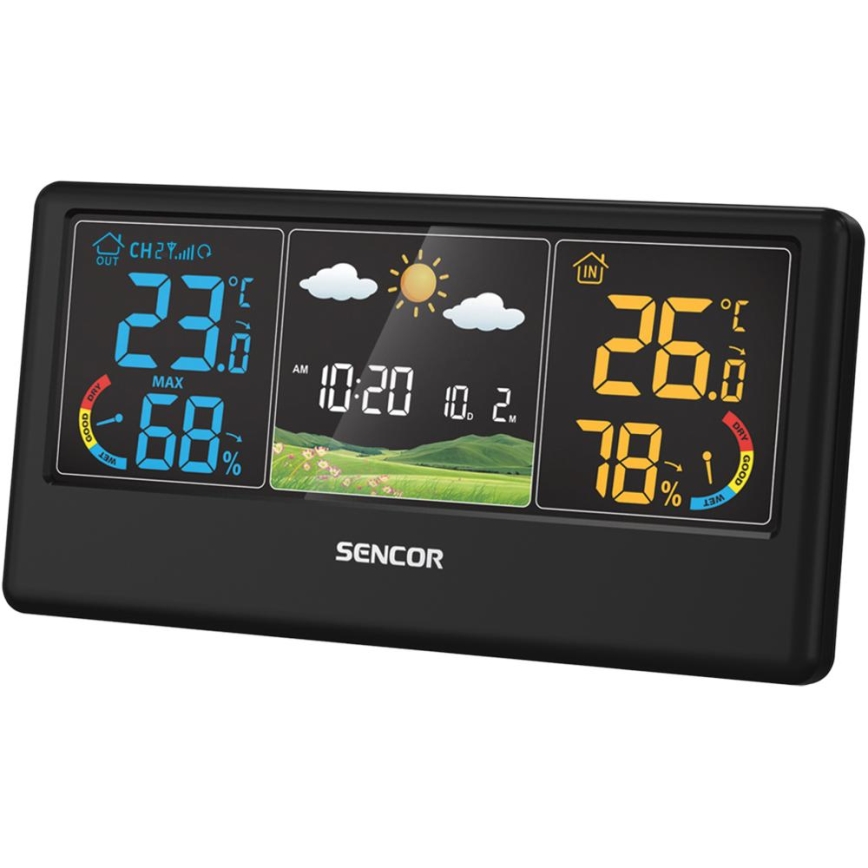Sencor - Meteostanica s LCD zaslonom u boji, napajanje 3x AAA + 2x AA, crna