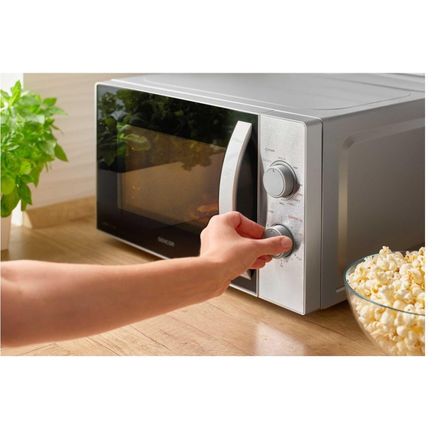 Sencor - Mikrovalna pećnica s funkcijom roštilja 700W/1000W/230V 20 l matirani krom
