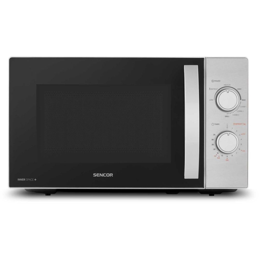 Sencor - Mikrovalna pećnica s funkcijom roštilja 700W/1000W/230V 20 l matirani krom