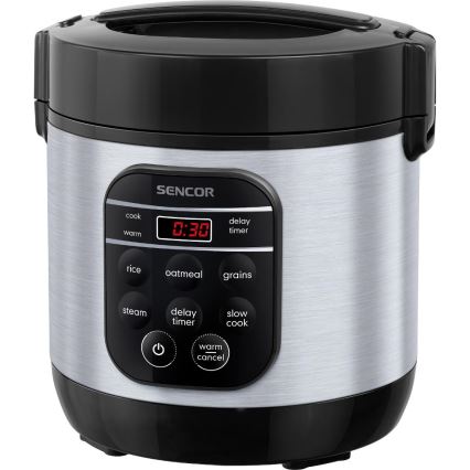 Sencor - Multifunkcijski kuhalo za rižu 350 W/230 V 0,6 l nehrđajući čelik/crna