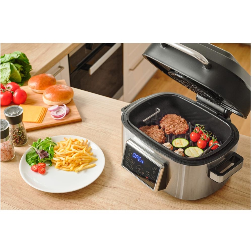 Sencor - Multifunkcijska friteza na vrući zrak i roštilj 1660W/230V 6 l mat krom/crna