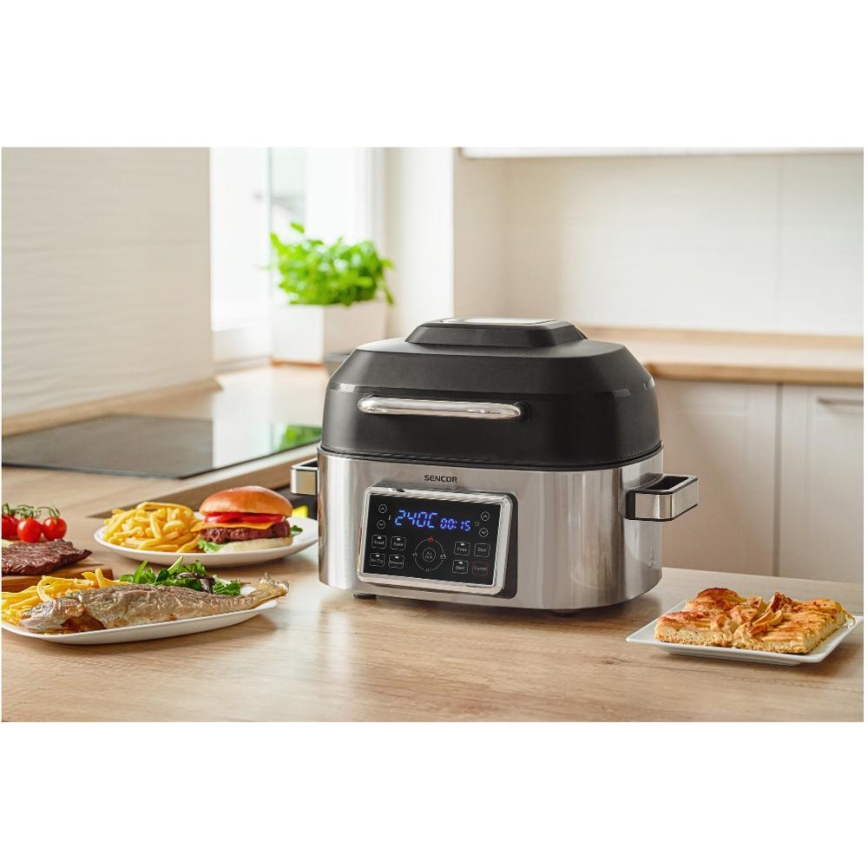 Sencor - Multifunkcijska friteza na vrući zrak i roštilj 1660W/230V 6 l mat krom/crna