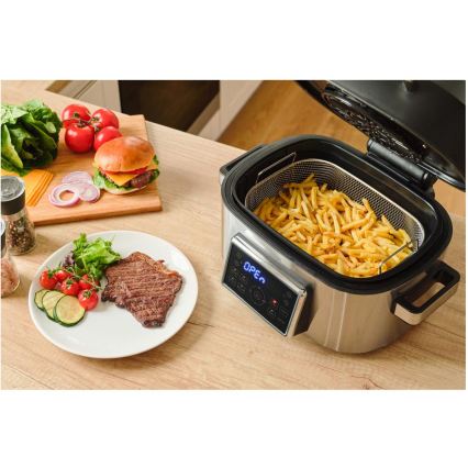 Sencor - Multifunkcijska friteza na vrući zrak i roštilj 1660W/230V 6 l mat krom/crna