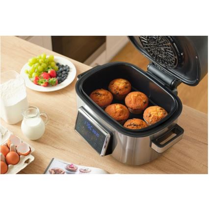 Sencor - Multifunkcijska friteza na vrući zrak i roštilj 1660W/230V 6 l mat krom/crna