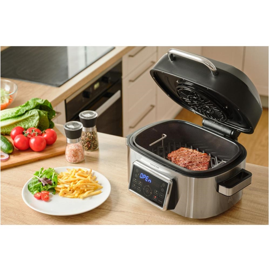 Sencor - Multifunkcijska friteza na vrući zrak i roštilj 1660W/230V 6 l mat krom/crna