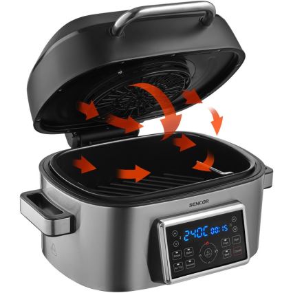 Sencor - Multifunkcijska friteza na vrući zrak i roštilj 1660W/230V 6 l mat krom/crna