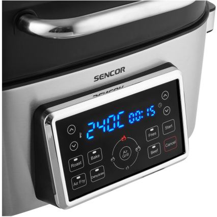 Sencor - Multifunkcijska friteza na vrući zrak i roštilj 1660W/230V 6 l mat krom/crna