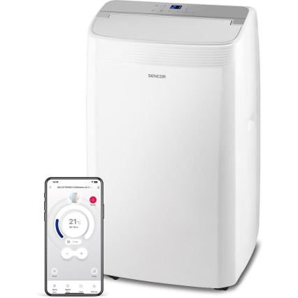 Sencor - Pametna prijenosna klima 5 u 1 s kompletnim priborom 733W/230V 9000 BTU Wi-Fi bijela + daljinski upravljač