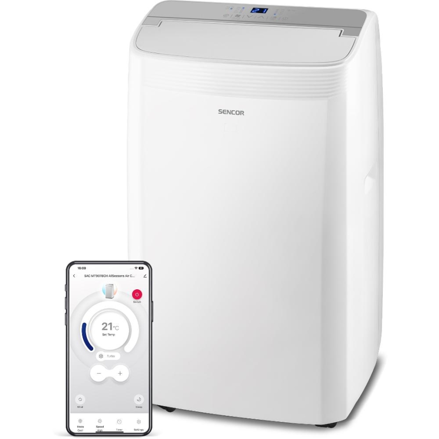 Sencor - Pametna prijenosna klima 5 u 1 s kompletnim priborom 733W/230V 9000 BTU Wi-Fi bijela + daljinski upravljač