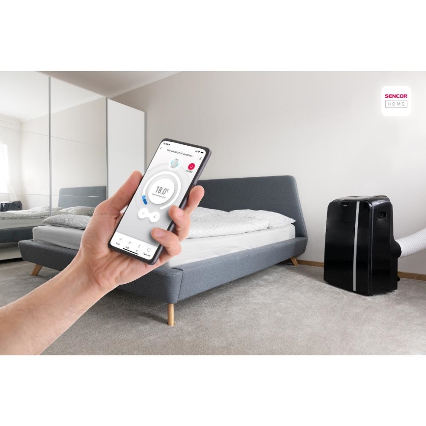 Sencor - Pametni mobilni klima uređaj 3u1 sa svom dodatnom opremom 1450W/230V 12000 BTU Wi-Fi crna + daljinski upravljač